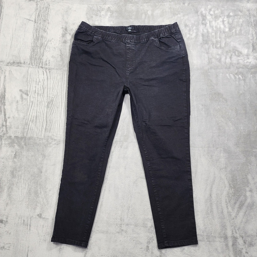 Ellos Jeans Womens 26 Black High Rise Skinny Leg Pull On Stretch Denim Jegging